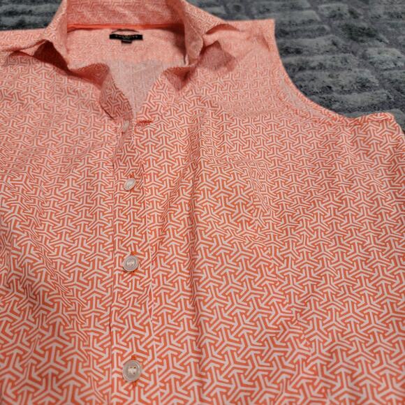Talbots Size 10P Petite Button Up Polo Tank Top Geometric Professional Golf Top - Picture 2 of 7
